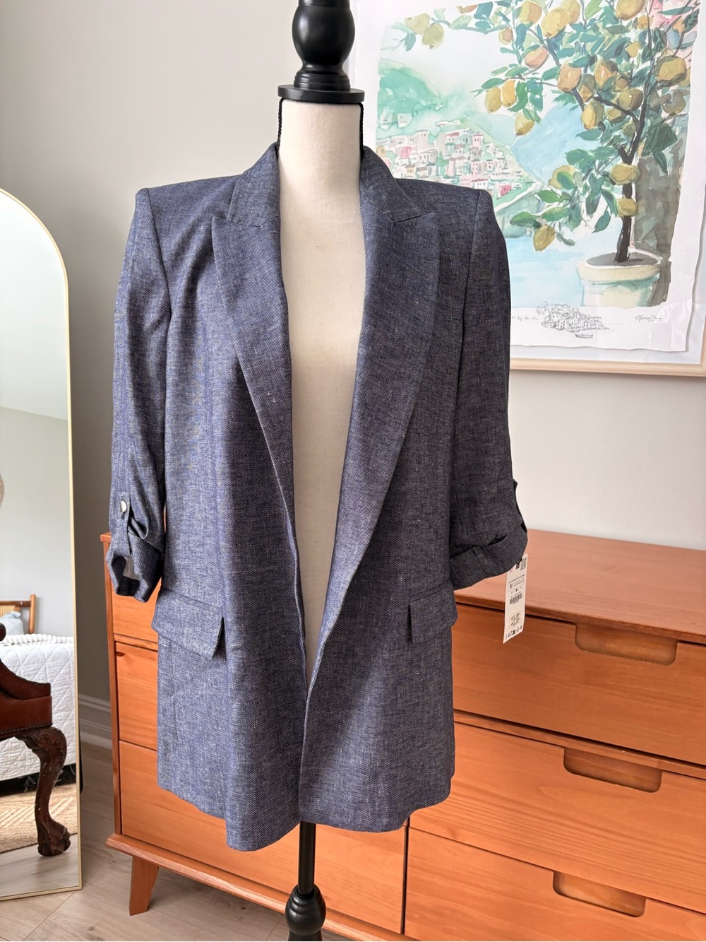 ZARA Women's Navy Heather Open-Front Blazer Jacket